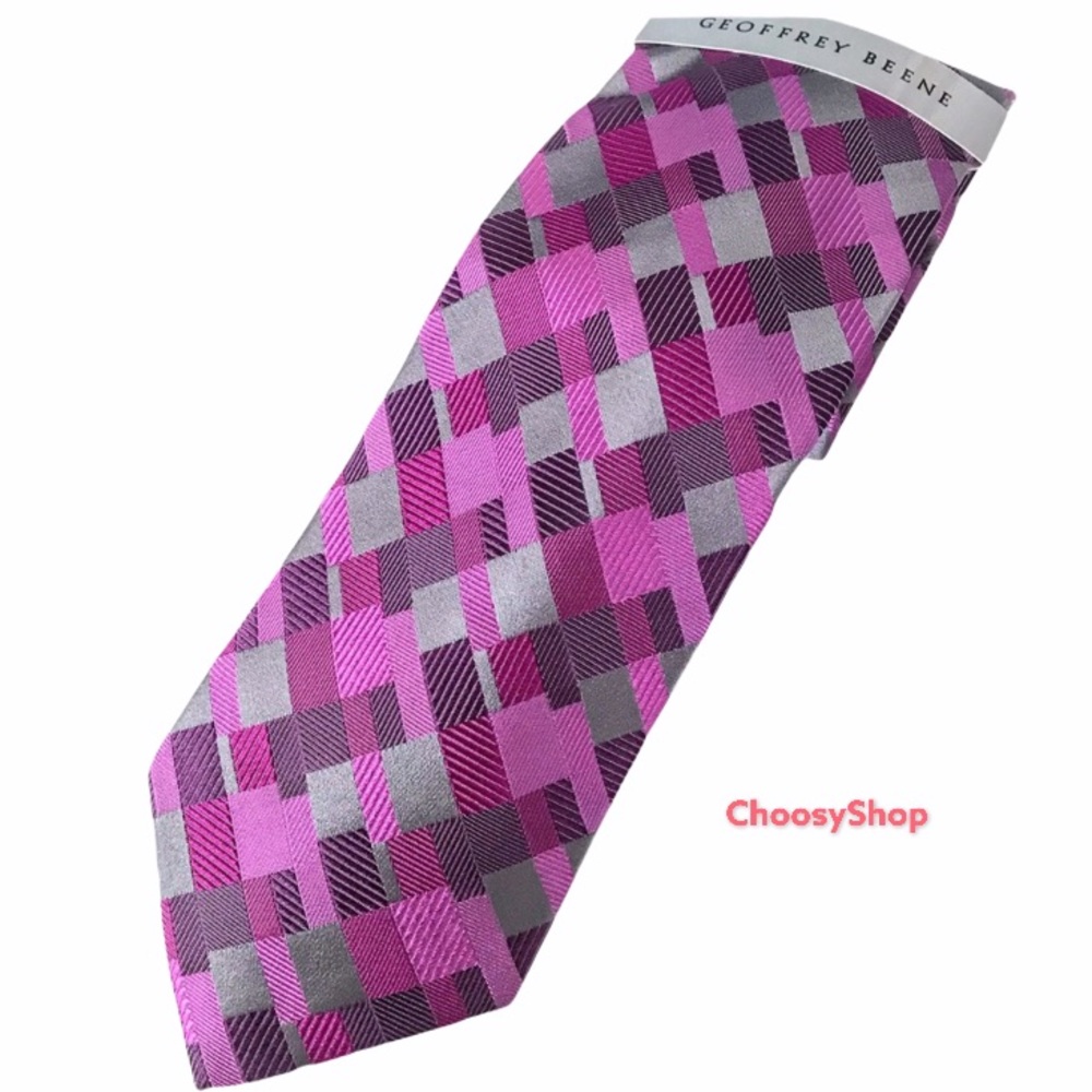 Tie Silk Brand New with Tags Purple Dark Silver Gray Geometric Tie